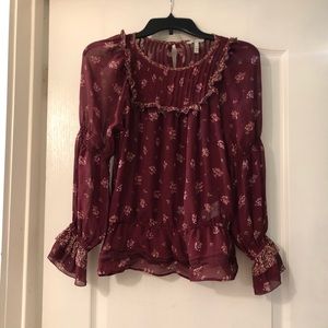 Joíe Floral 100% Silk Burgundy Blouse